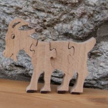 Puzzle de 4 peças de puzzle de madeira maciça de cabra Hetre feito à mão, animais da quinta