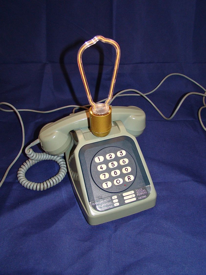 Lâmpada telefónica azul de néon estilo 80 