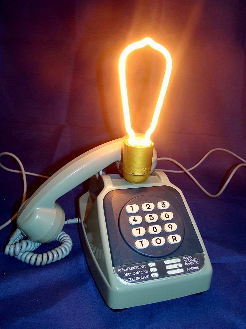 Lâmpada telefónica azul de néon estilo 80 
