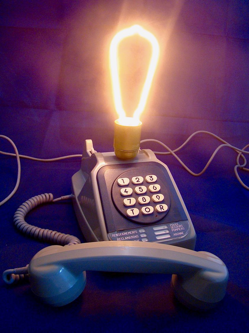 Lâmpada telefónica azul de néon estilo 80 