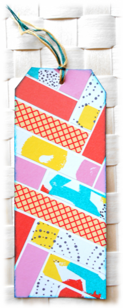 Scrap Collection de 2 signets - marque-pages assortis en r&eacute;cup de carton et couleurs rose jaune bleu vert flashy multicolore