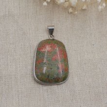 Conjunto de pingentes de cabochon em pedra unakite de forma rectangular redonda