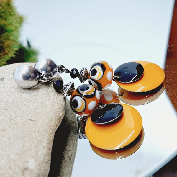 boucles oreilles magnifique jaune d'or et noir id&eacute;al tenue luminseuse hiver