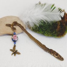 páginas de marca pingente de cor bronze libeluele com pérola sublime com rosa rosa handmadertisanale 