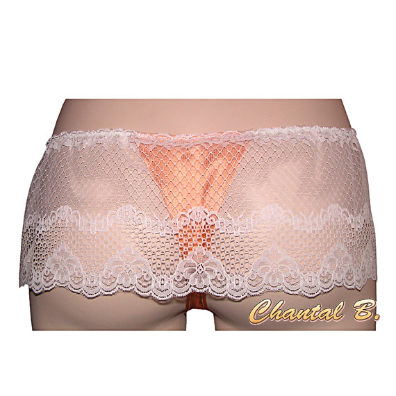 Lingerie nightie + tanga em cetim de seda e renda de salmão