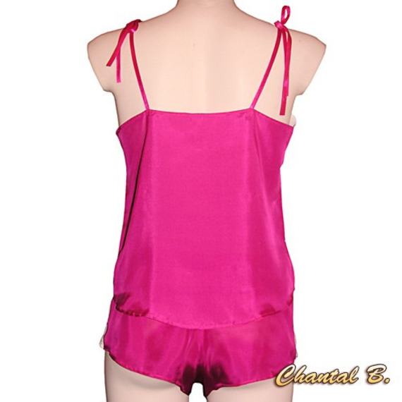 Fuchsia silk camisole + boxer shorts
