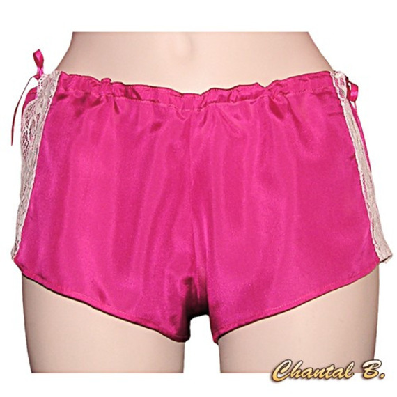 Fuchsia silk camisole + boxer shorts