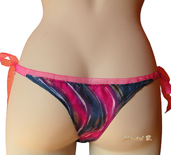 Tanga de seda da marinha e fúcsia pintada à mão