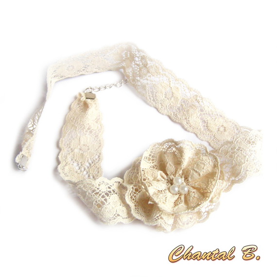 acessório de casamento de rendas antigas pulseira de cabelo romântico marfim e flor
