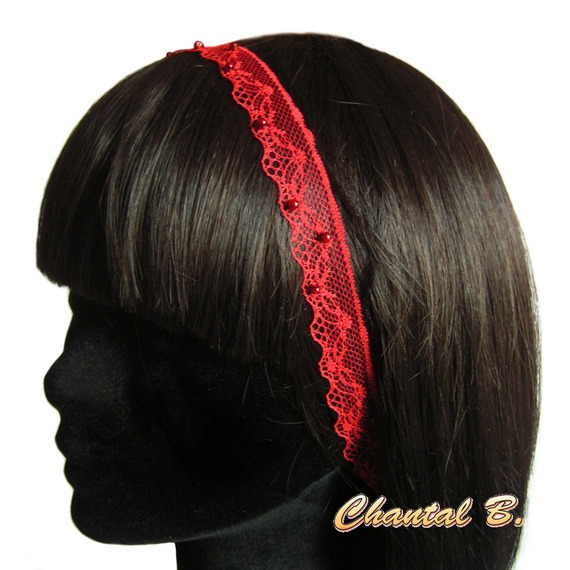 fita de cabelo com contas de rendas vermelhas finas fita acessória para o casamento