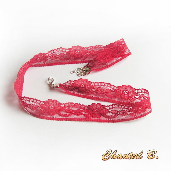 faixa de cabelo vermelho em renda fina vermelha FRAMBOISE