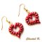 Brincos de dia de São Valentim com pérolas de coração de coral vermelho e dourado no casamento à noite banhados a ouro