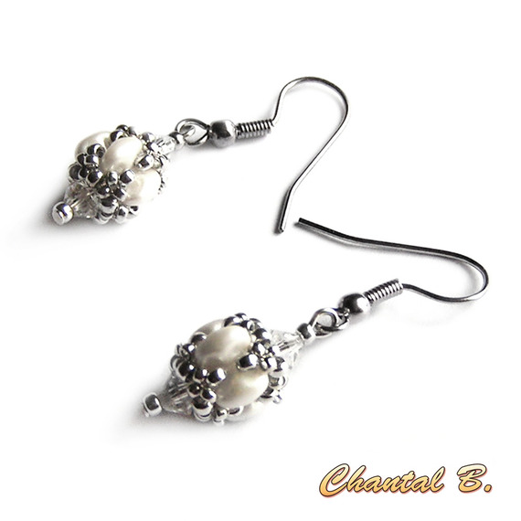 brincos de casamento swarovski pérola de cristal swarovski e contas de vidro prateado
