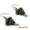 brincos contas triangulares Swarovski cristal azul e bronze dourado