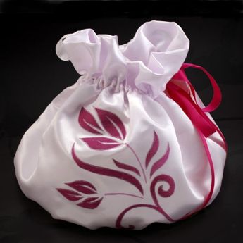 Bolsa de Casamento Fuchsia Flores de Cetim Branco 