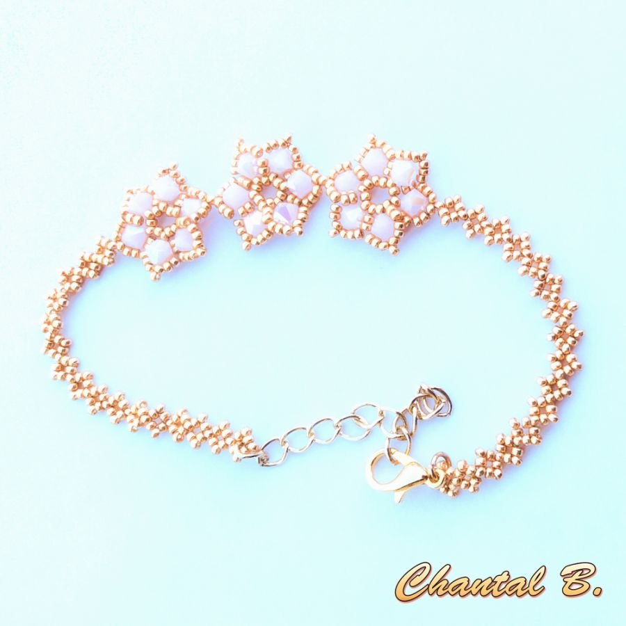 bracelete nupcial com pérolas tecidas de rosa e ouro