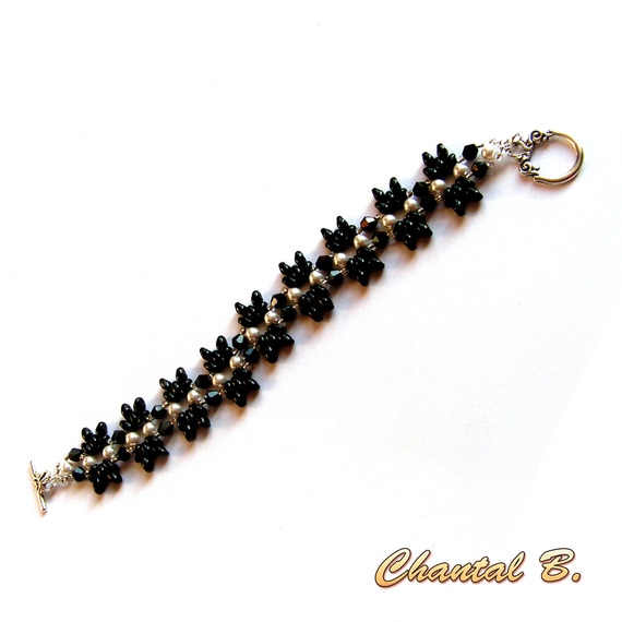 pulseira de noite pérolas brancas swarovski pérolas de vidro pretas