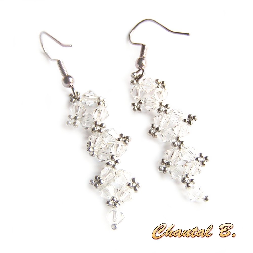 bracelete romântica swarovski swarovski missangas tecidas cristal e prata
