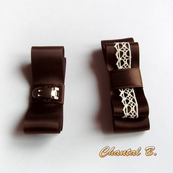 clips sapatos de casamento vintage laço de marfim acetinado chocolate
