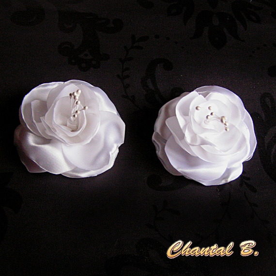 clipes sapatos de casamento flor de cetim branco e pistilos brancos cerimónia de casamento acessório