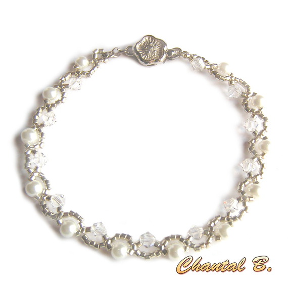 colar de pérolas tecidas pérolas de cristal swarovski branco e noite de núpcias de prata