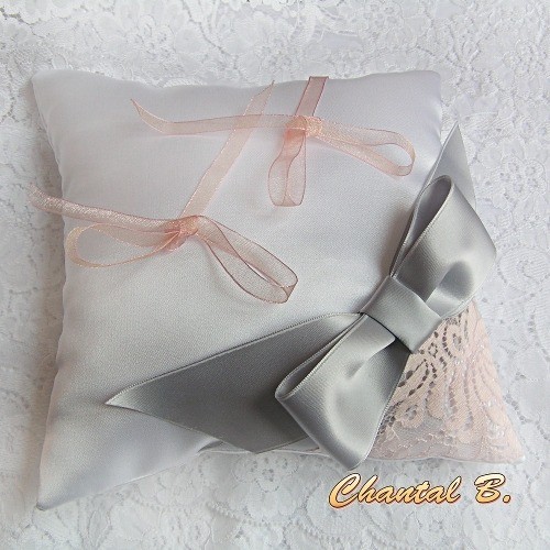 anel de casamento almofadado almofadado de laço de salmão cinzento em forma de laço Graziella