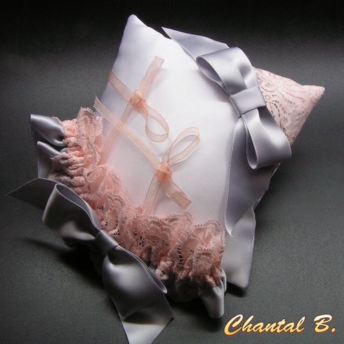 anel de casamento almofadado almofadado de laço de salmão cinzento em forma de laço Graziella