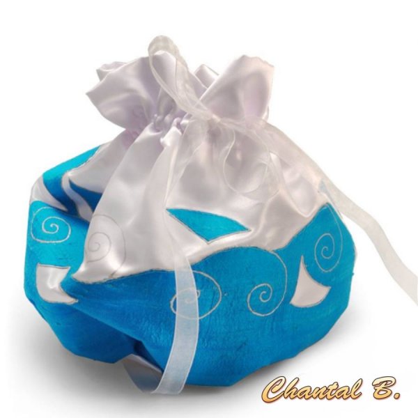 Branco e turquesa roubada Chiffon de seda pintado