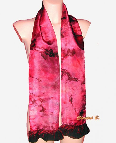 lenço de seda vermelho e preto com rufos de chiffon Lara