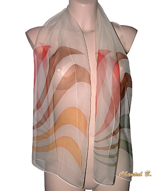 lenço de seda chiffon de amêndoa verde coral castanho