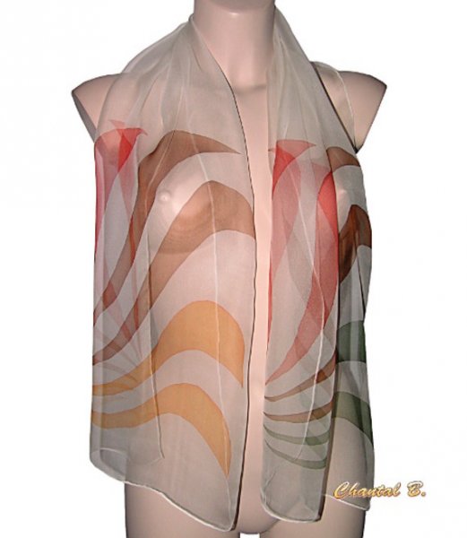 lenço de seda chiffon de amêndoa verde coral castanho