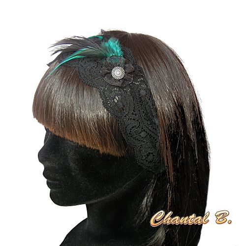 Renda para cabelo turquesa e penas azul turquesa e preto