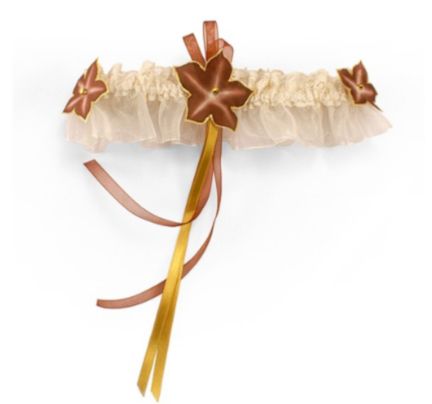 liga de renda de marfim com chocolate e flores de seda douradas