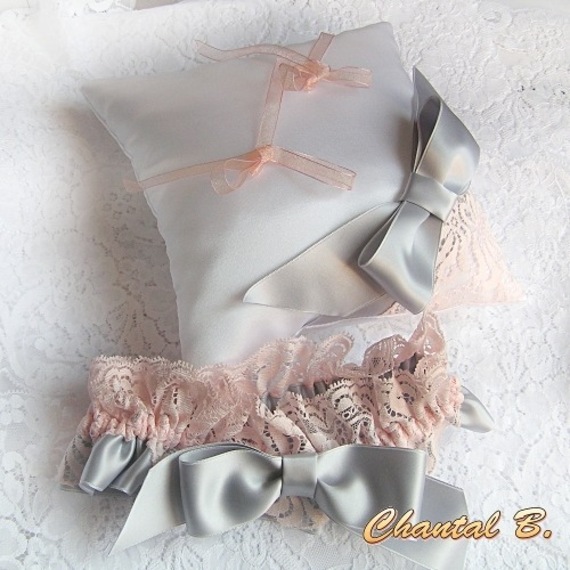 cinzento-liga de casamento romântico salmão de renda cinzento-cetinado Graziella