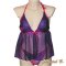 Conjunto de lingerie do dia dos namorados Bali de seda roxa e tanga pintada à mão