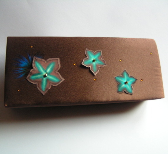 saco nocturno ou saco de noiva saco de seda de seda de chocolate flores de seda turquesa de ouro