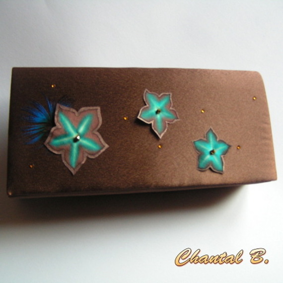 saco nocturno ou saco de noiva saco de seda de seda de chocolate flores de seda turquesa de ouro