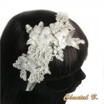 fita de cabelo rendas Calais marfim acessório de casamento fita de seda flor rhinestone
