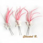  Conjunto de 3 alfinetes para cabelo de flor de carrapito vermelho alfinetes para cabelo flor de seda de casamento em penas vermelhas
