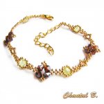 bracelete swarovski missangas tecidas de bronze boheme verde e ouro