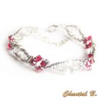 bracelete tecida em cristal swarovski com pérolas e prata 