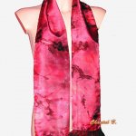 lenço de seda vermelho e preto com rufos de chiffon Lara