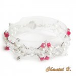 bracelete pérolas de cristal swarovski vermelho e prata tecida