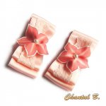 presilhas para sapatos de casamento laço de renda de cetim e flor de seda rosa salmão
