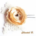cetim de flor de cabelo de casamento em pérola de chocolate de marfim de renda