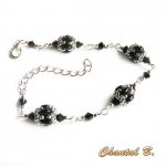 bracelete cristal swarovski contas de vidro preto brilhante e prata tecidas