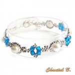 bracelete de cristal swarovski pérola azul e missangas tecidas em prata