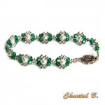 bracelete swarovski verde esmeralda com pérolas tecidas em cristal e prata