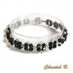 bracelete swarovski negro brilho barroco missangas tecidas swarovski cristal negro e prata