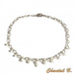 colar de pérolas tecidas pérolas de cristal swarovski branco e noite de núpcias de prata